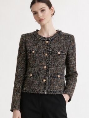 Spanish | Luxury Tweed 4 Gold Tone Buttons Blazer